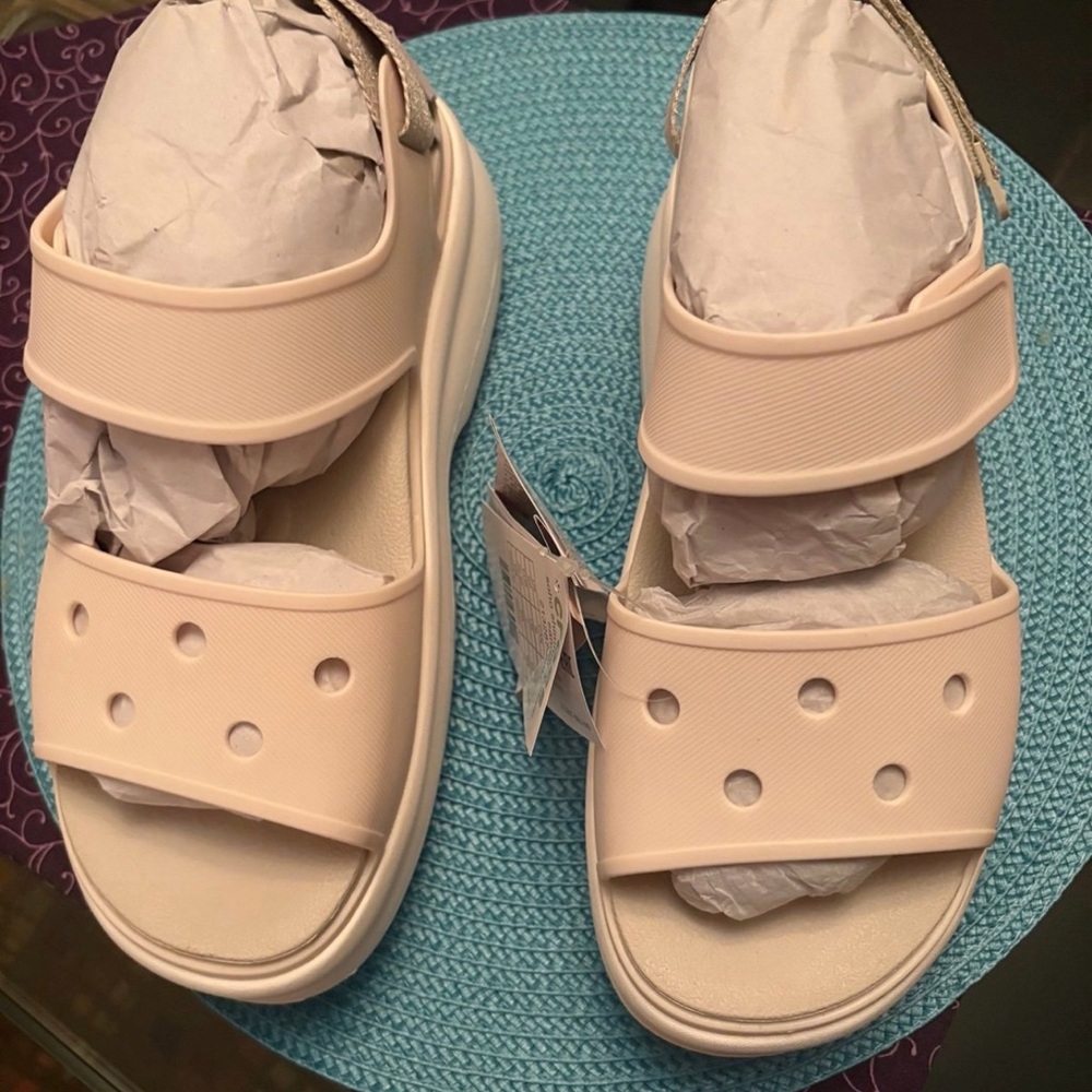 CROCS Women’s Light Beige Platform Slide Sandals
